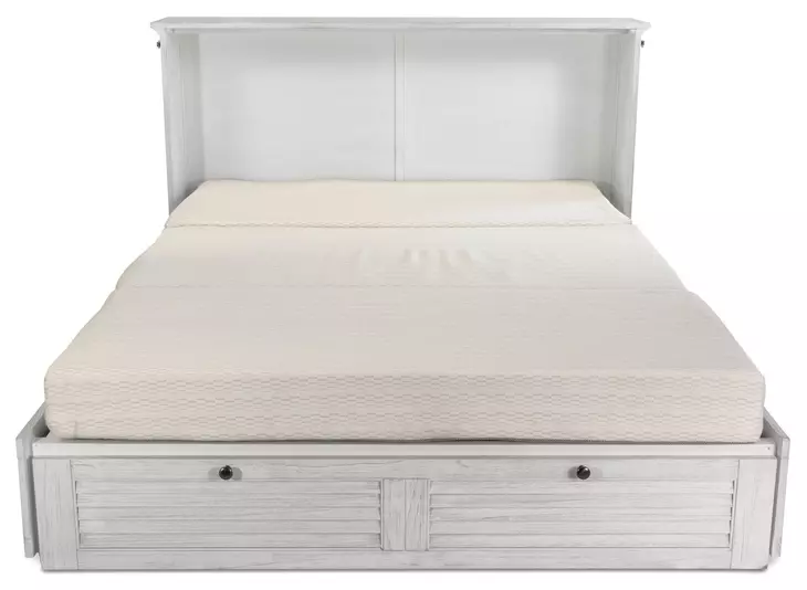 Surfside Weathered White Queen Storage Cabinet Bed with Mattress and USB Charging