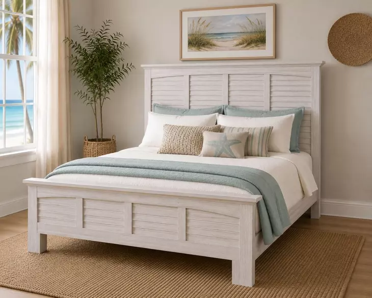 Bay Harbor Distressed White King Panel Bed