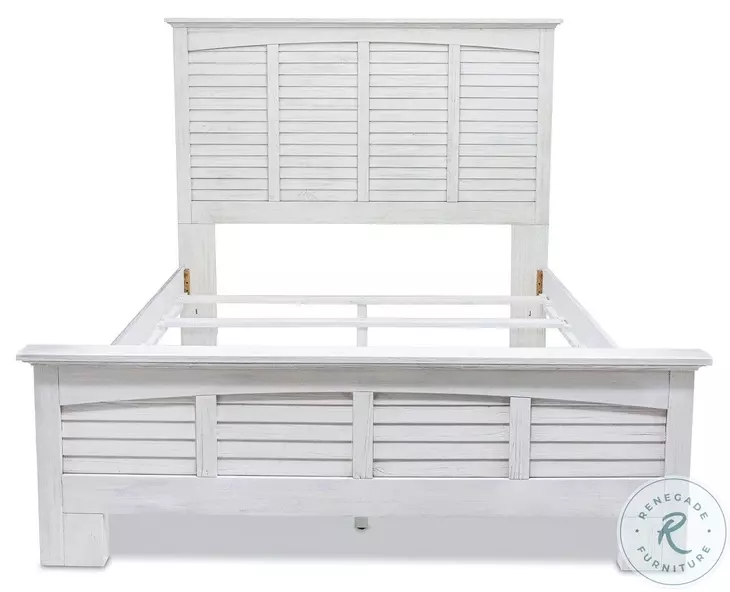 Bay Harbor Distressed White Queen Panel Bed