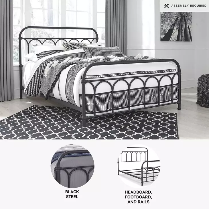 Nashburg Black Queen Metal Slat Bed