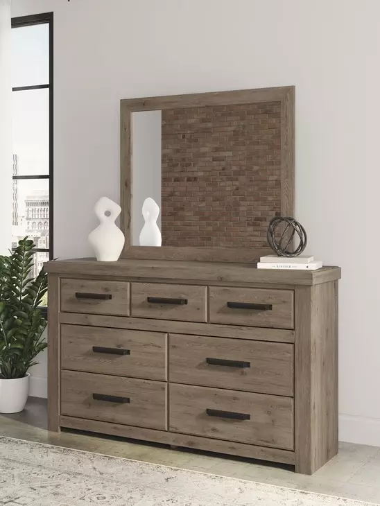 Garistyn Light Brown 6 Drawer Dresser and Rectangular Mirror