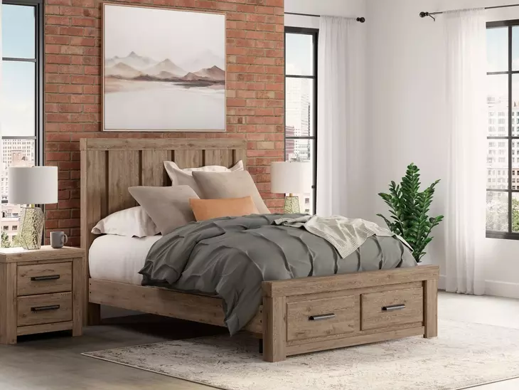 Garistyn Light Brown Queen Storage Panel Bed