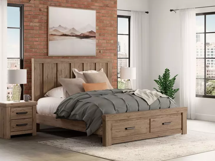 Garistyn Light Brown King Storage Panel Bed