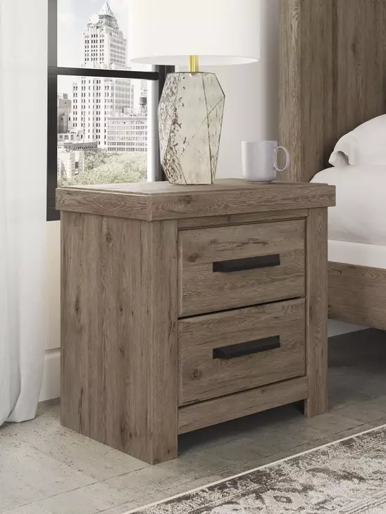 Garistyn Light Brown 2 Drawer Nightstand with USB Charging