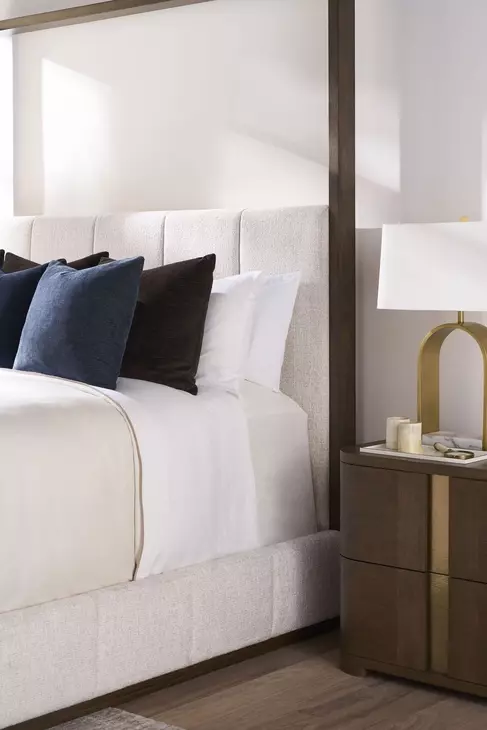 Carino Cocoa and Beige King Upholstered Canopy Bed