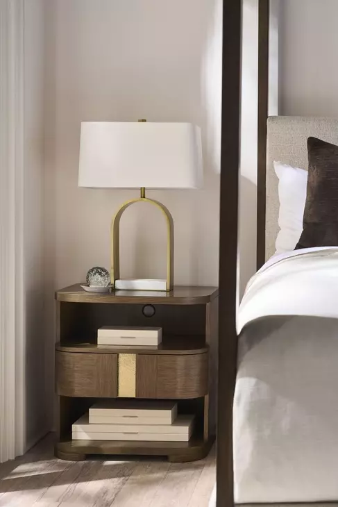 Carino Cocoa and Gold 1 Drawer Open Nightstand