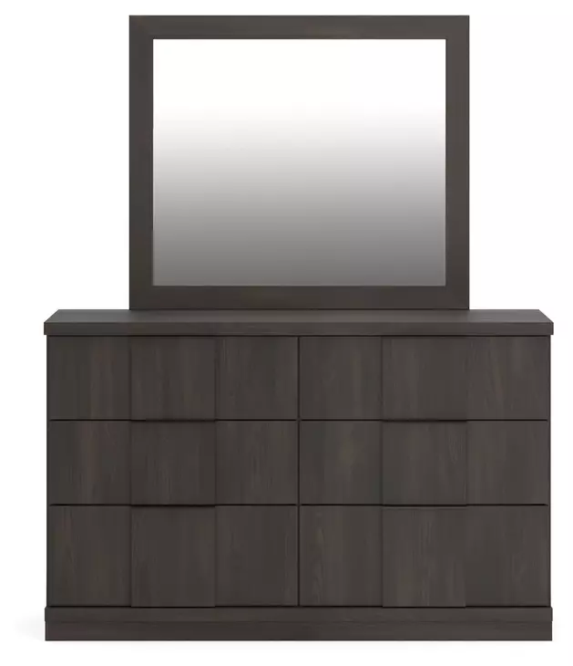 Agrander Dark Brown 6 Drawer Dresser and Rectangular Mirror