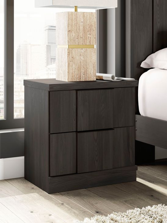 Avernhall Dark Brown 2 Drawer Nightstand with USB Charging
