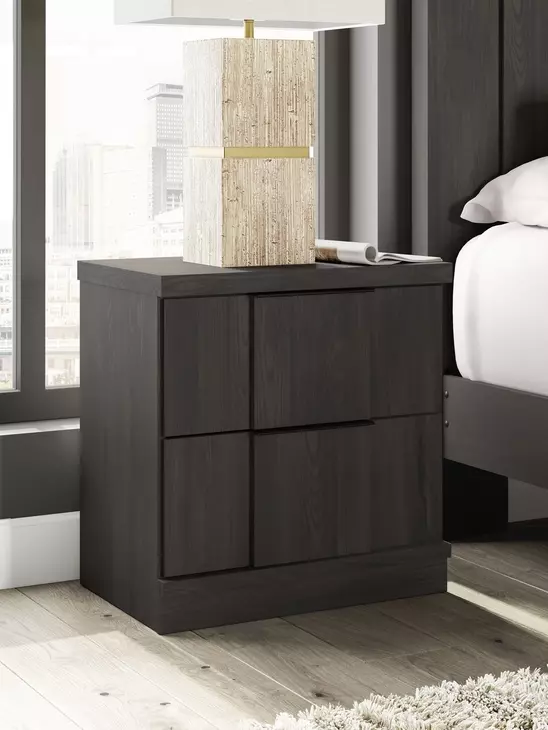 Agrander Dark Brown 2 Drawer Nightstand with USB Charging