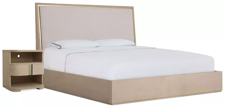 Carino Sand Cerused and Beige Upholstered Panel Bedroom Set