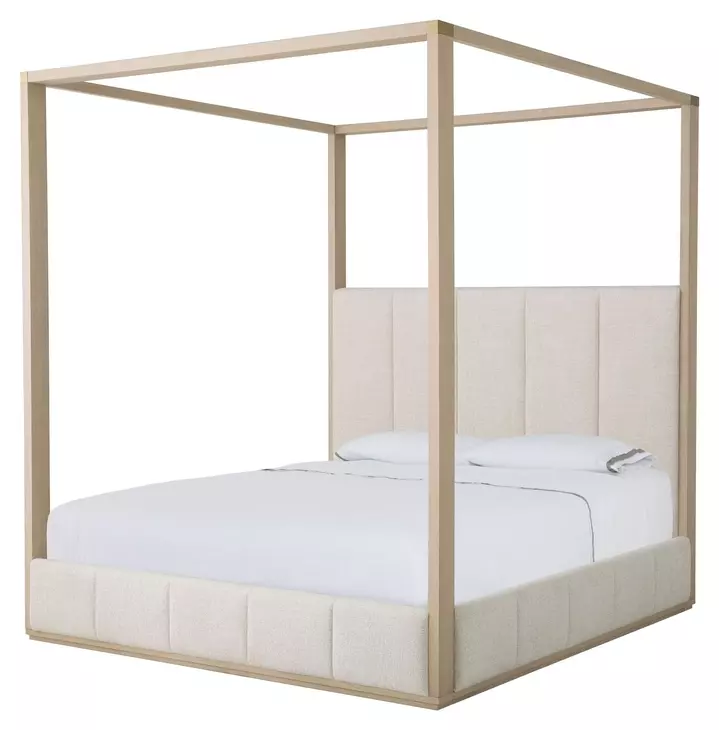 Carino Sand Cerused and Beige King Upholstered Canopy Bed