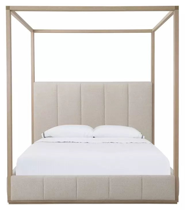 Carino Sand Cerused and Beige King Upholstered Canopy Bed