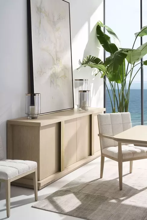 Carino Sand Cerused and Gold 4 Door Credenza