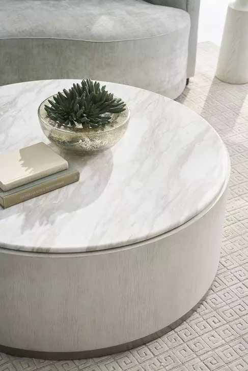 Carino Frost and Beige Round Marble Top Cocktail Table