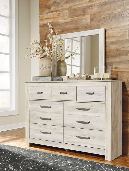 Bellaby Whitewash 7 Drawer Dresser and Rectangular Mirror