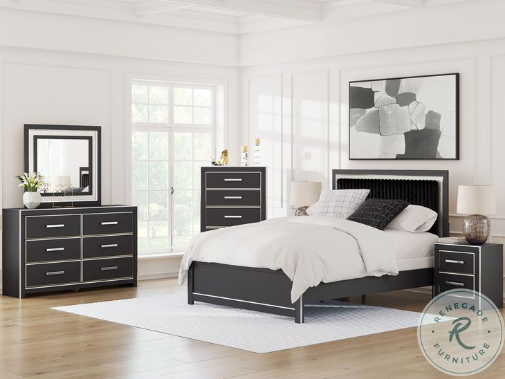 Ravalori Black Upholstered Panel Bedroom Set