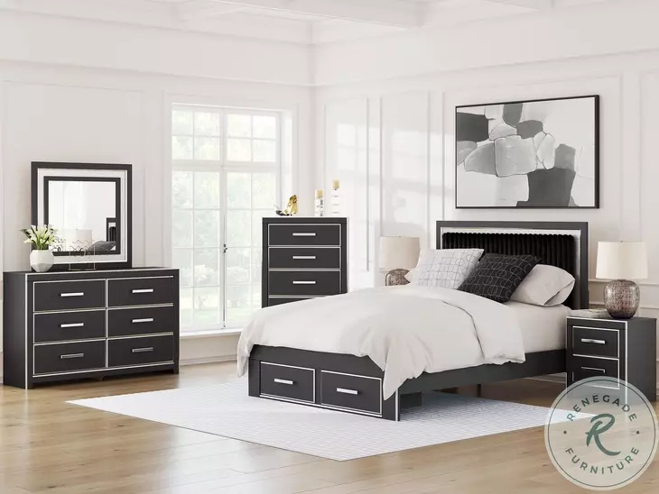Ravalori Black Upholstered Panel Storage Bedroom Set