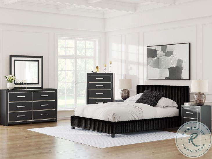 Ravalori Black Upholstered Bedroom Set
