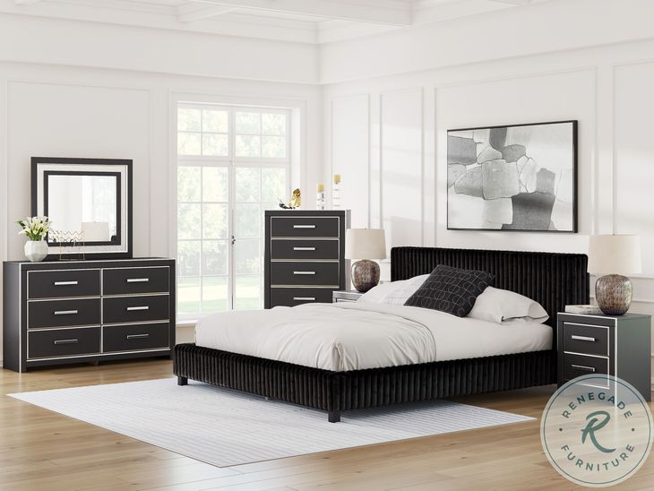 Ravalori Black California King Upholstered Bed