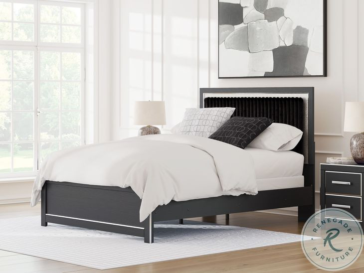 Ravalori Black Queen Upholstered Panel Bed