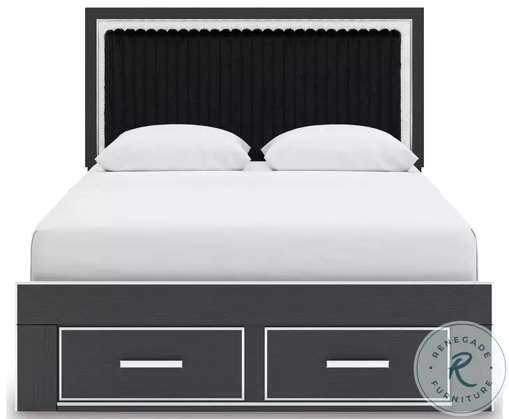 Ravalori Black Queen Upholstered Panel Storage Bed