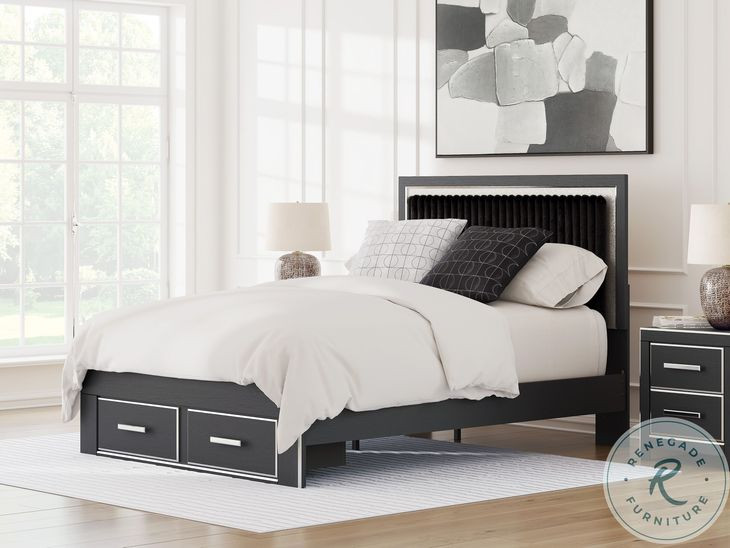 Ravalori Black Queen Upholstered Panel Storage Bed