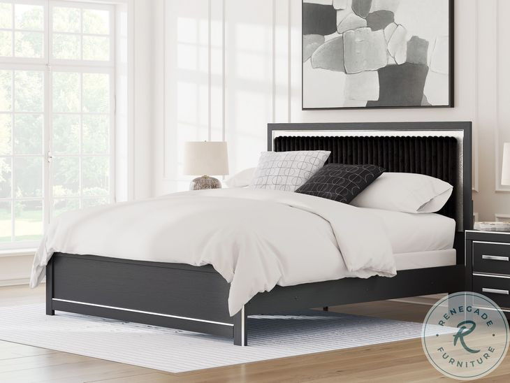 Ravalori Black King Upholstered Panel Bed