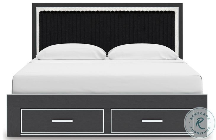 Ravalori Black King Upholstered Panel Storage Bed