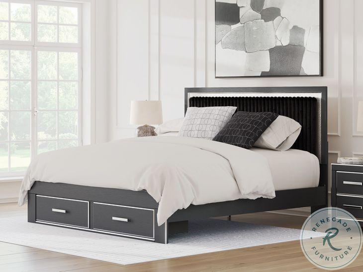 Ravalori Black King Upholstered Panel Storage Bed