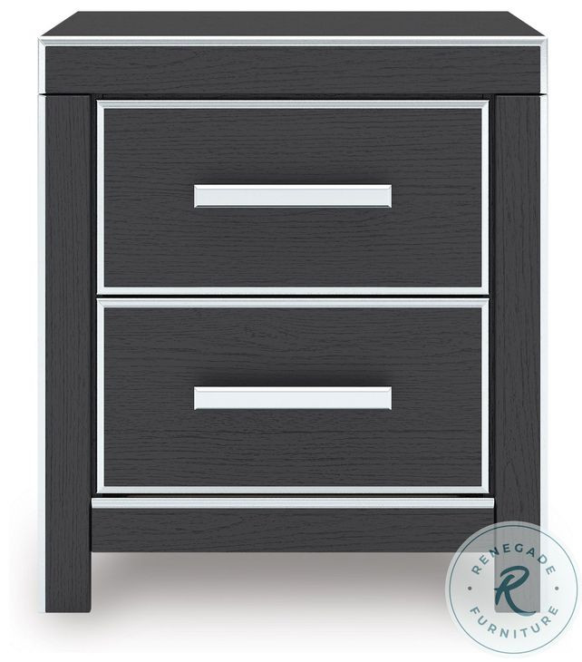 Ravalori Black 2 Drawer Nightstand with USB Charging