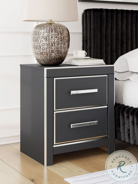Ravalori Black 2 Drawer Nightstand with USB Charging