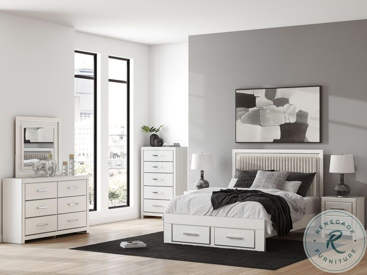 Ravalori White Upholstered Panel Storage Bedroom Set