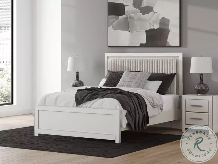 Ravalori White Queen Upholstered Panel Bed