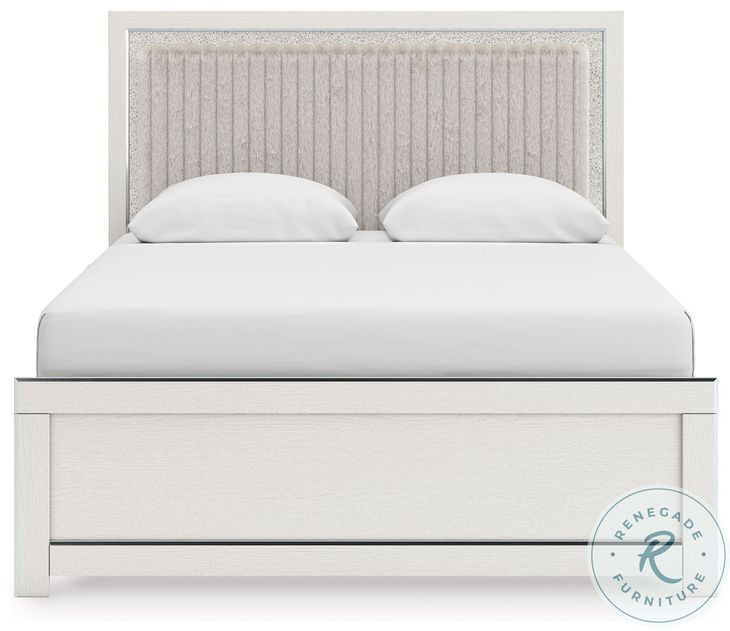 Ravalori White Upholstered King Panel Bed