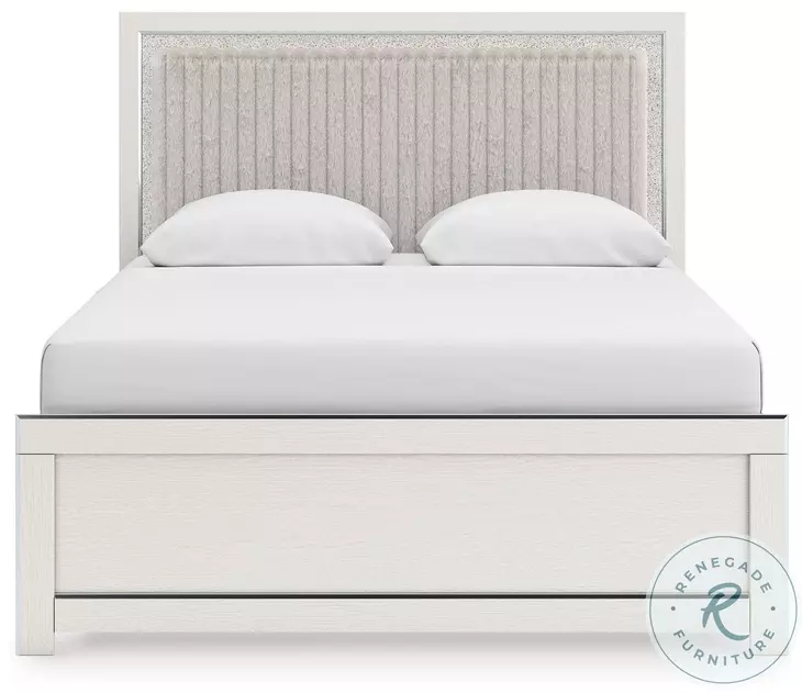 Ravalori White Upholstered King Panel Bed