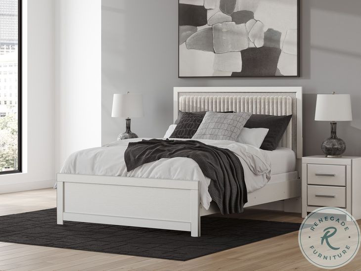 Ravalori White Upholstered Queen Panel Bed