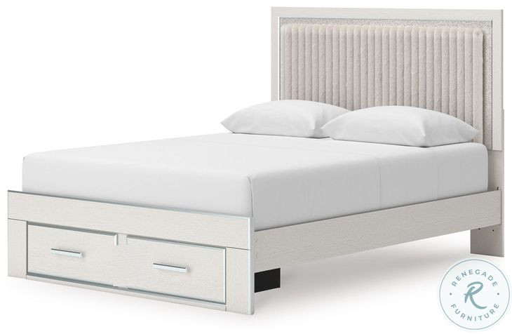 Ravalori White Queen Upholstered Panel Storage Bed