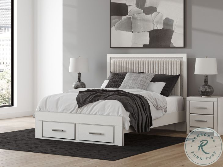 Ravalori White Queen Upholstered Panel Storage Bed