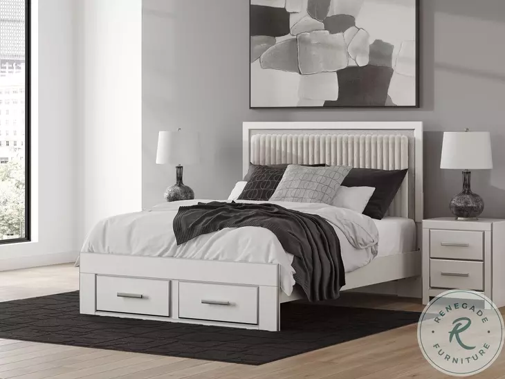 Ravalori White Queen Upholstered Panel Storage Bed