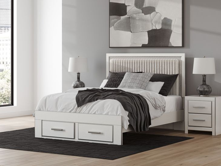 Ravalori Matte White and Gray Queen Upholstered Panel Headboard