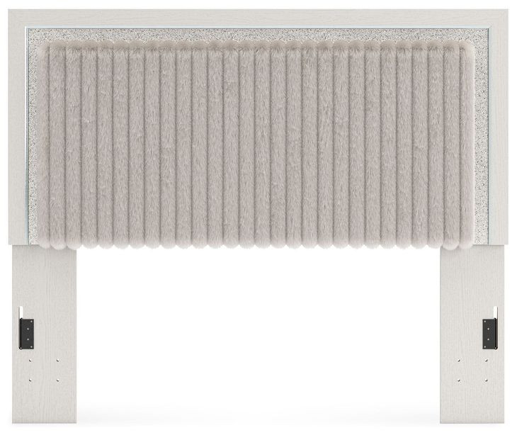 Ravalori Matte White and Gray Queen Upholstered Panel Headboard