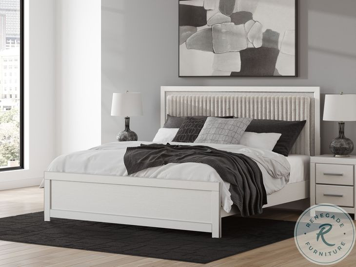 Ravalori White King Upholstered Panel Bed