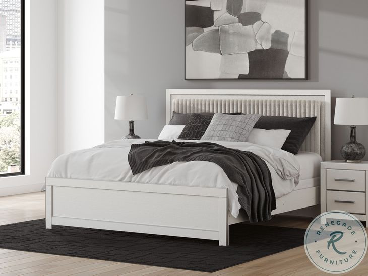 Ravalori White Upholstered King Panel Bed