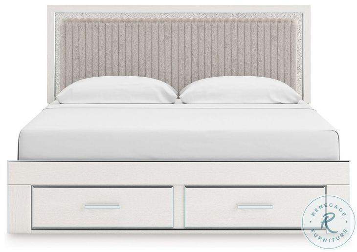 Ravalori White King Upholstered Panel Storage Bed