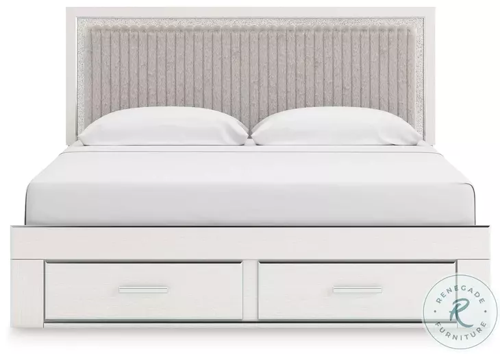 Ravalori White King Upholstered Panel Storage Bed