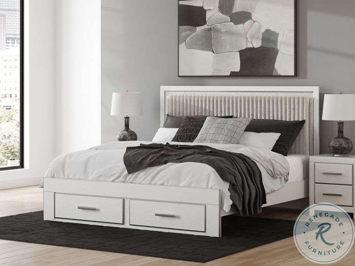 Ravalori White King Upholstered Panel Storage Bed