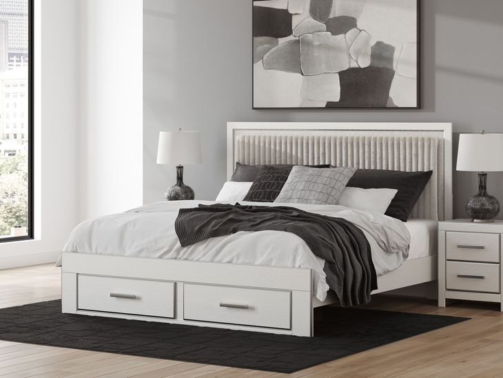 Ravalori Matte White and Gray King Upholstered Panel Headboard