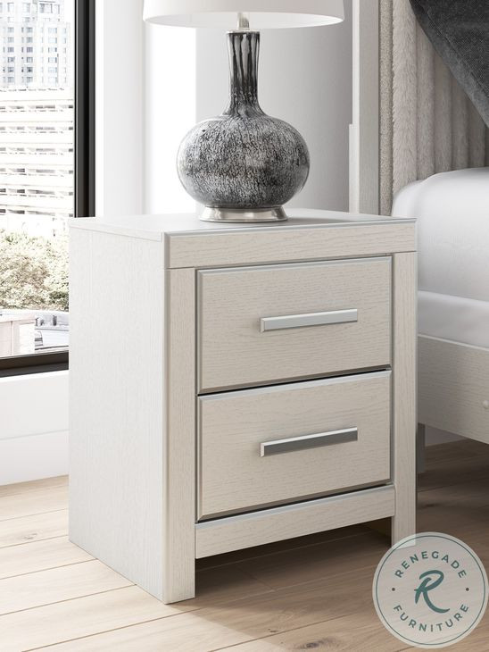 Ravalori White 2 Drawer Nightstand with USB Charging