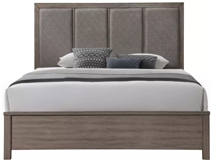 Harrisburg Gray and Brown King Upholstered Panel Bed