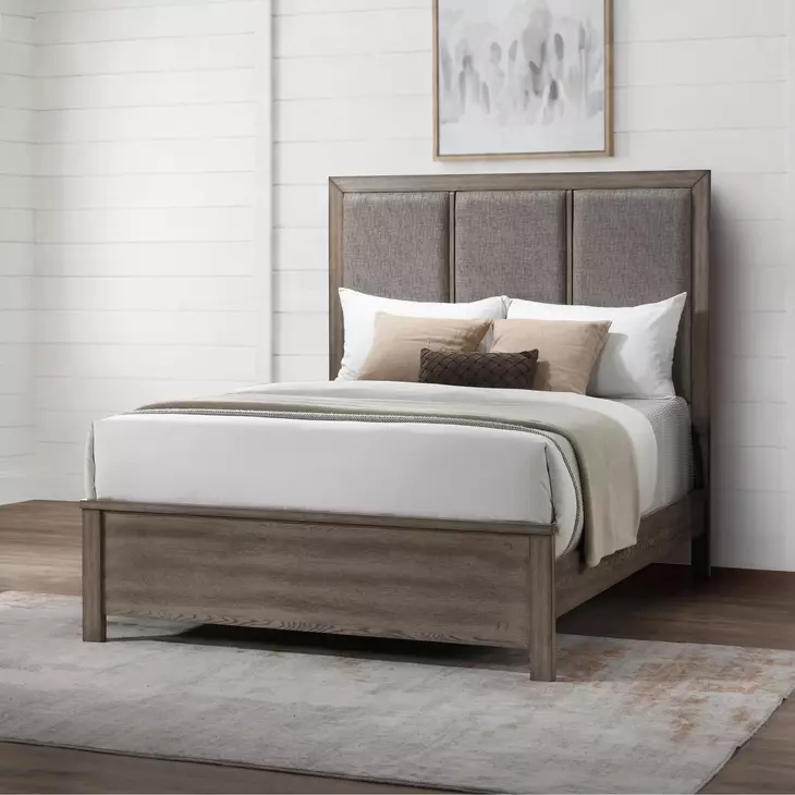 Harrisburg Gray and Brown Queen Upholstered Panel Bed